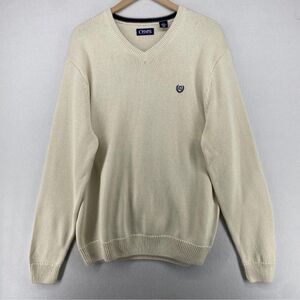 CHAPS 90s Unisex XXL V-Neck Ribbed Trim Jumper Stretch Pullover Cotton